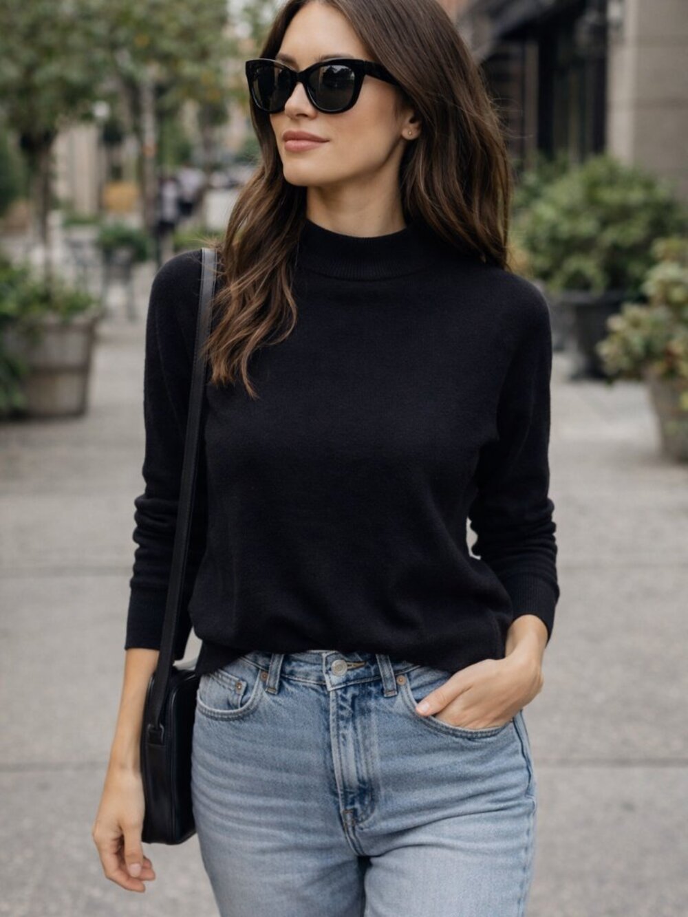Classic Black Soft Mock-Neck Sweater